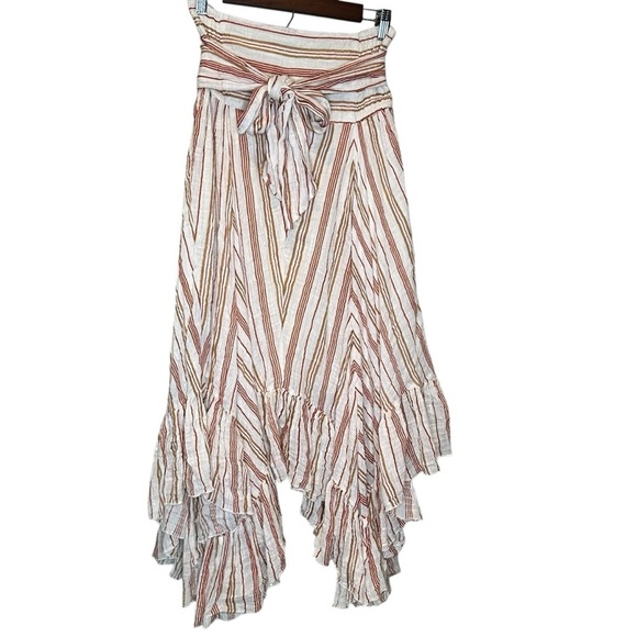 FP One Free People Giselle Tie Waist Handkerchief Ivory Lined Skirt Size Small - Picture 2 of 12